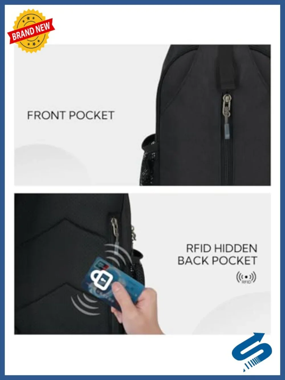RFID Sling Backpack Crossbody Travel Hiking Daypack Water-resistant Adjustable